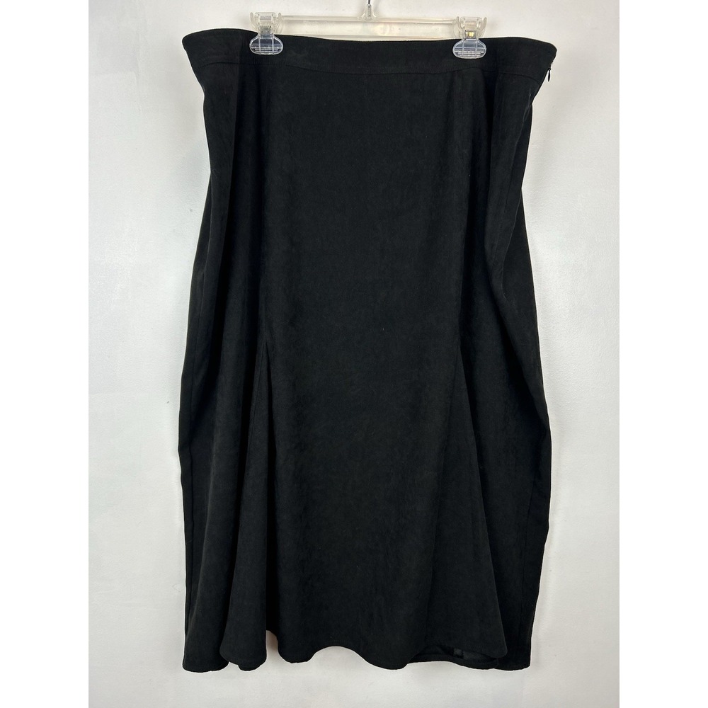 JM Collection Skirt Women 22 W Midi Flare Black Microsuede Career Office Capsule